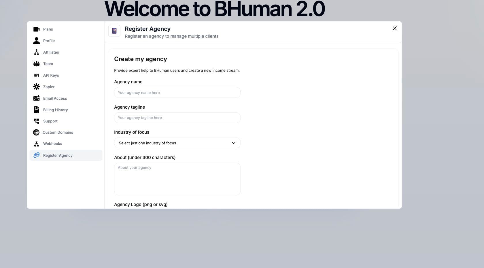 BHuman agency registration settings form