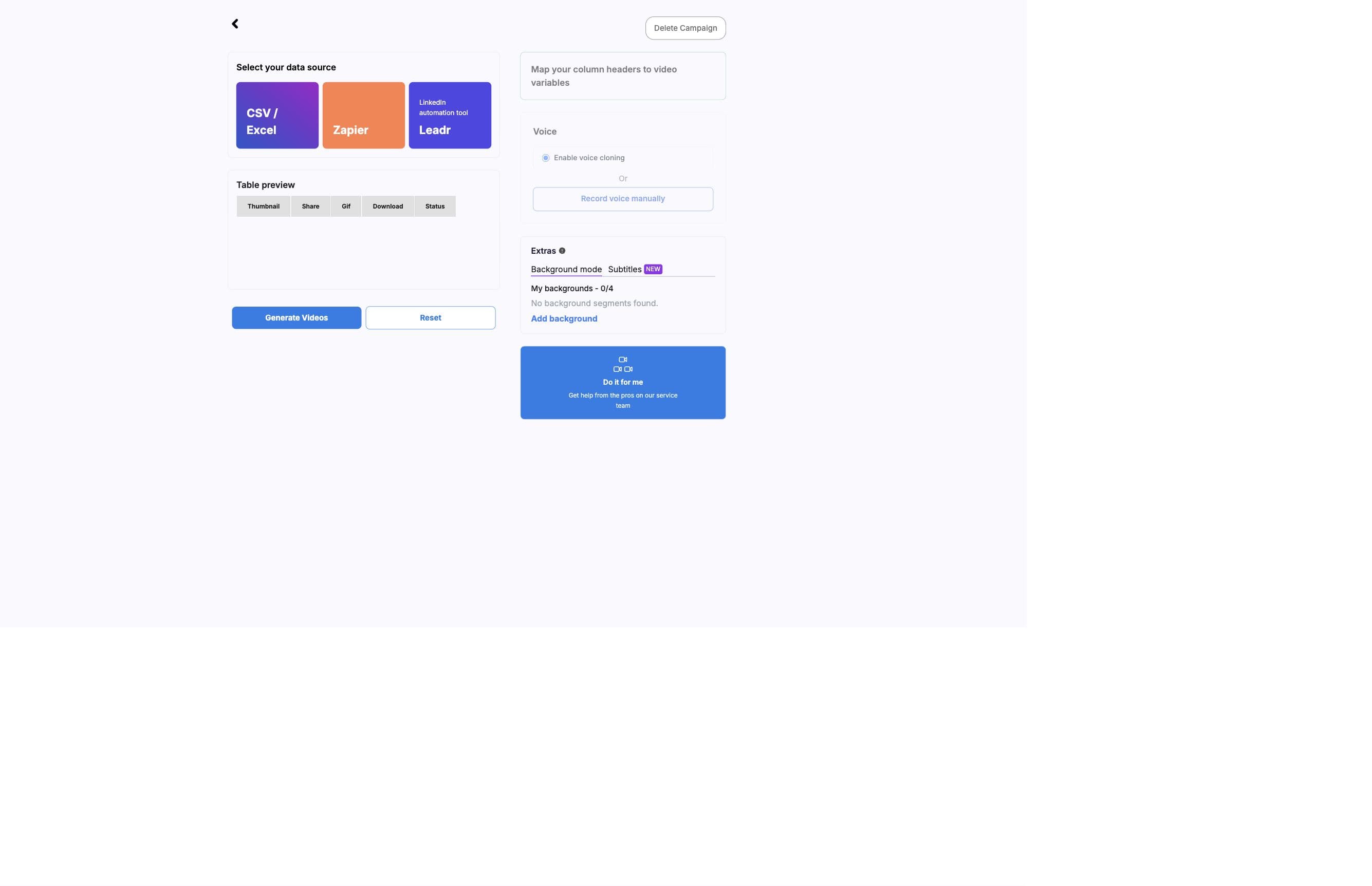 AI Studio campaign setup screen