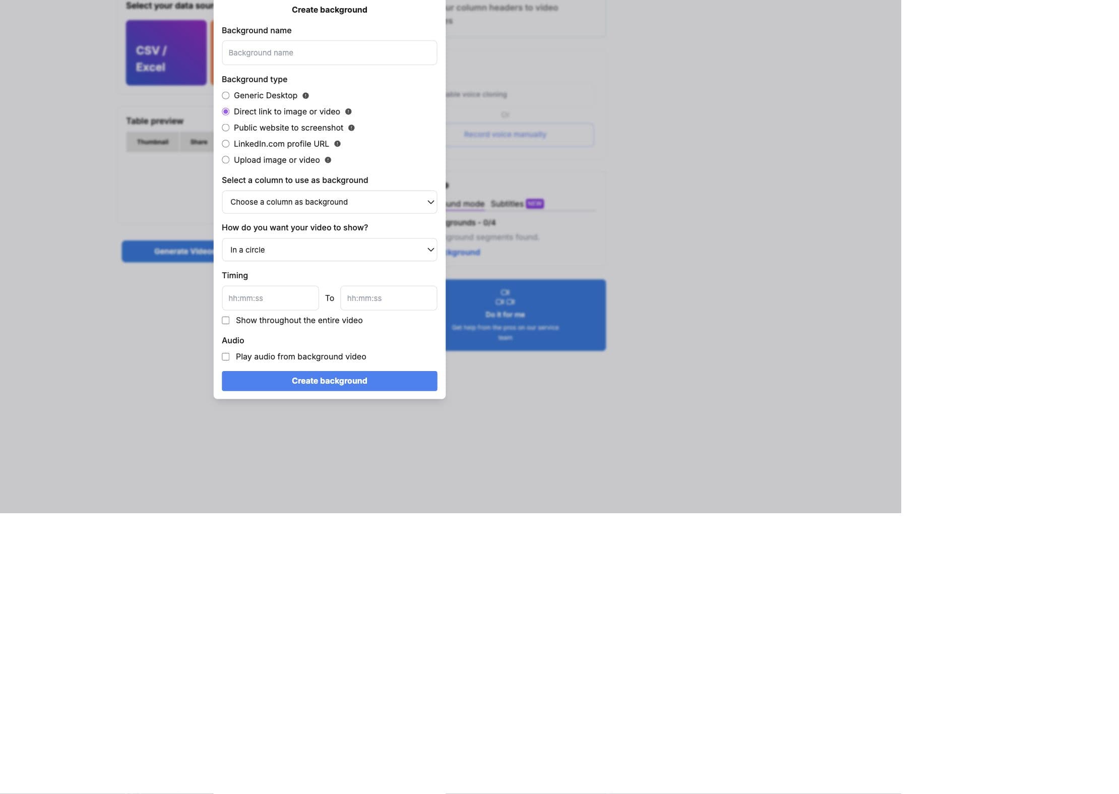 Background mode configuration panel