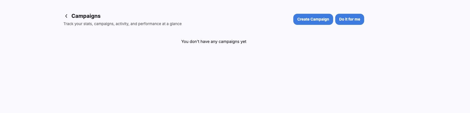 Leadr campaign management page showing Create Campaign, Do it for me, and an empty campaign state