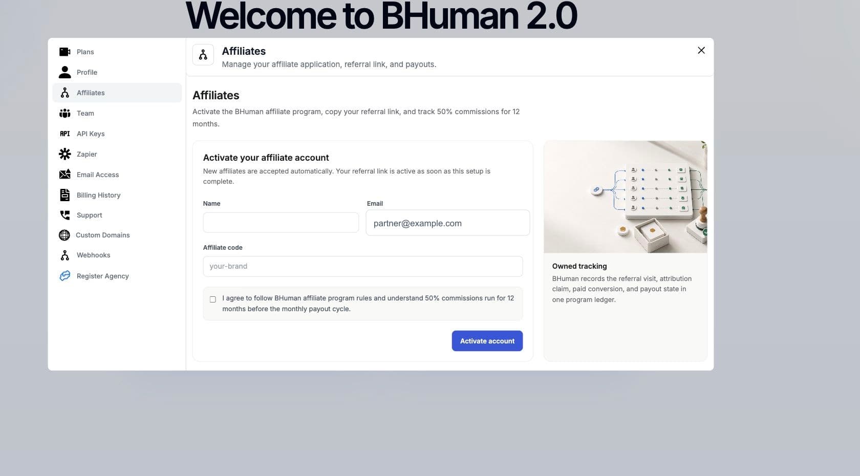 BHuman affiliate activation form