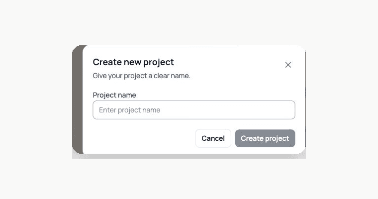 Speakeasy create new project dialog